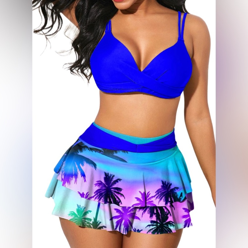Sexy Dance Women Bikini Set Floral Swimsuit Bathing Suits High Waist SZ M